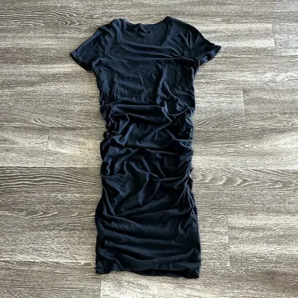 James Perse Black Ruched T-Shirt Midi Dress Women’s Size Large 3 Cotton Stretch - Picture 6 of 16